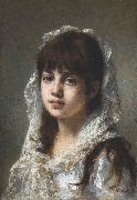 Alexei Harlamov Portrait of ayoung girl wearing a white veil painting